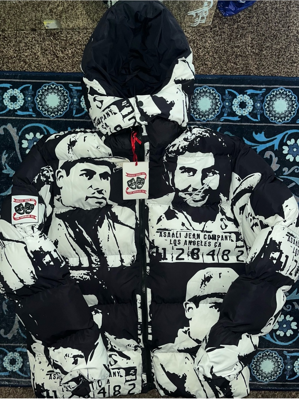 Asaali Black & White Graphic Puffer Jacket with Hood